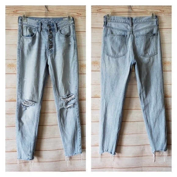 We The Free Distressed Button Fly Denim Jeans Light Washed - Picture 1 of 9